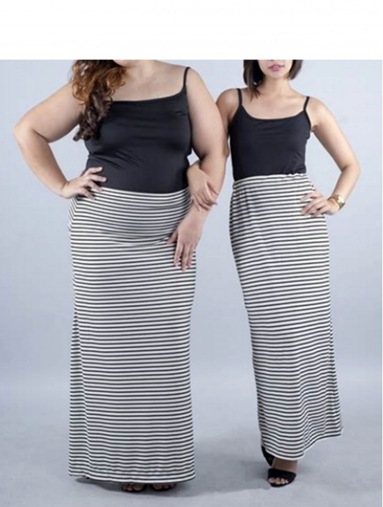 PINSTRIPE MAXI SKIRT WITH SIDE SLIT